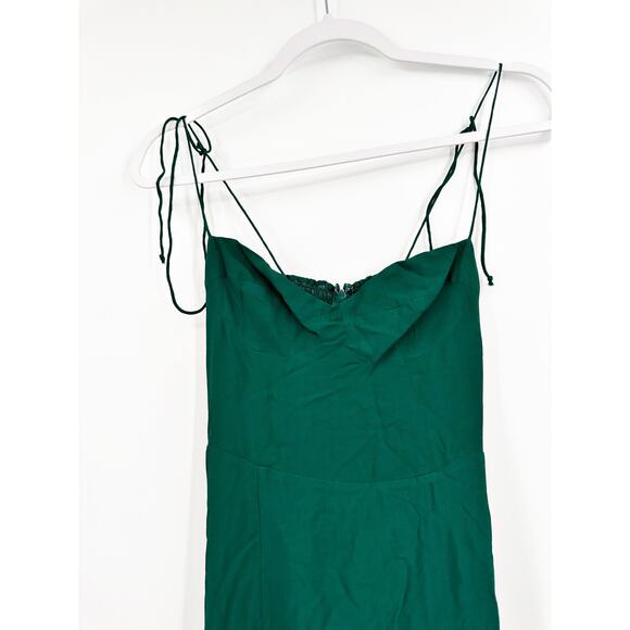 Reformation Juliette Emerald Green Midi Dress Tie Shoulder Slit Size 0 - Picture 5 of 5